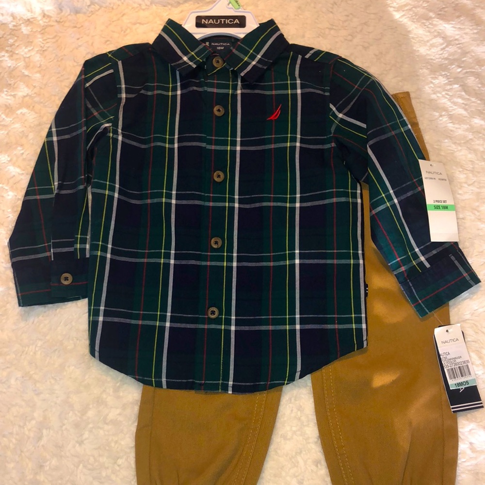 Nautical Boy 2 Piece 18 month Button Down Plaid Set NWT